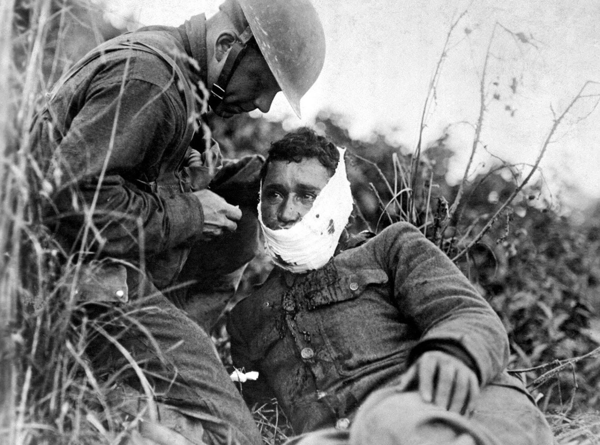 An injured soldier recieving medical service